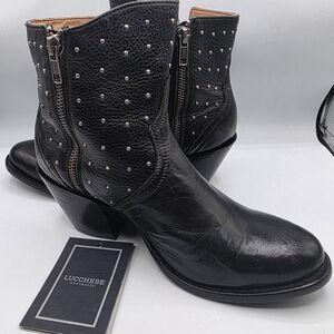 Lucchese Black Studded Leather Ankle Boots Woman's Size 8.